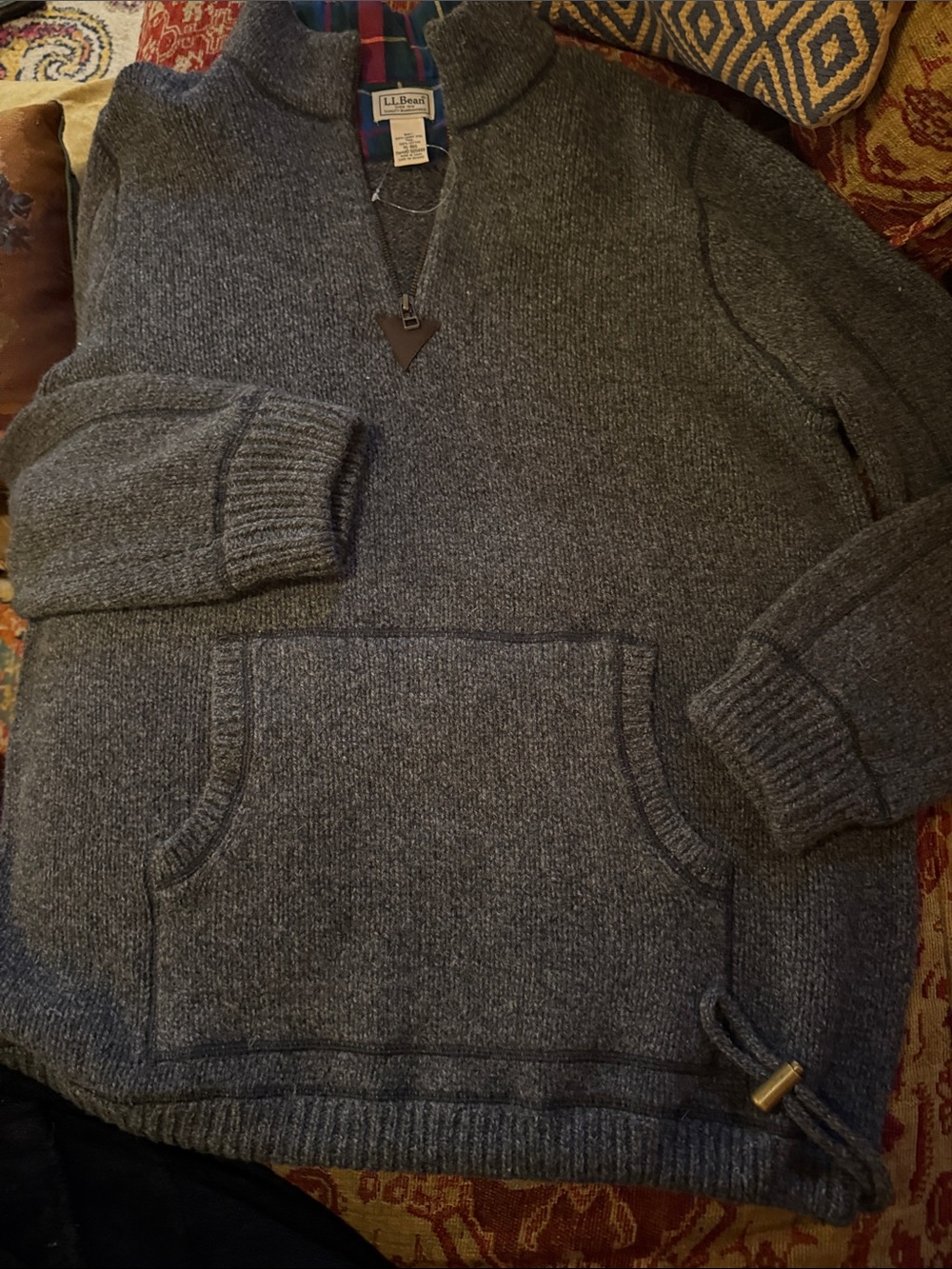 L.L. Bean Men’s Charcoal Gray Zip-Neck Wool Pullover
